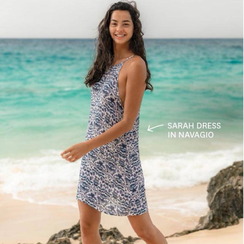 Eidon Sarah Midi Dress Navagio Blue Print Size S Coastal Beach Resort
